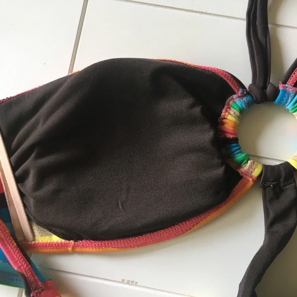NEW Marina West Swimsuit Bikini Large Rainbow Cut Out Strapless Vacation Travel